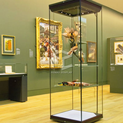 T5 LED Wall Mounted Museum Display Showcase 1.2cm Thick Tempered Glass