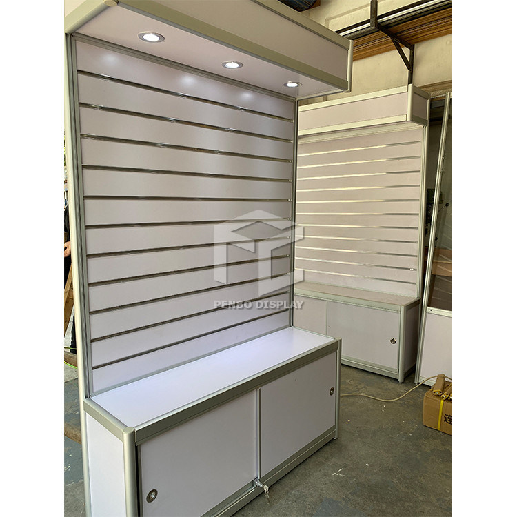 Freestanding Slatwall Display Stand 20mm MDF Slatwall Wood Shelves