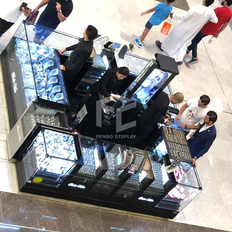 3000*3000 Glass Jewellery Display Cabinet Kiosk 110cm High Stick Veneer