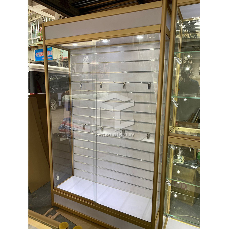 T4 LED Lockable Glass Showcase Cabinet 1200*400mm Aluminum Frame