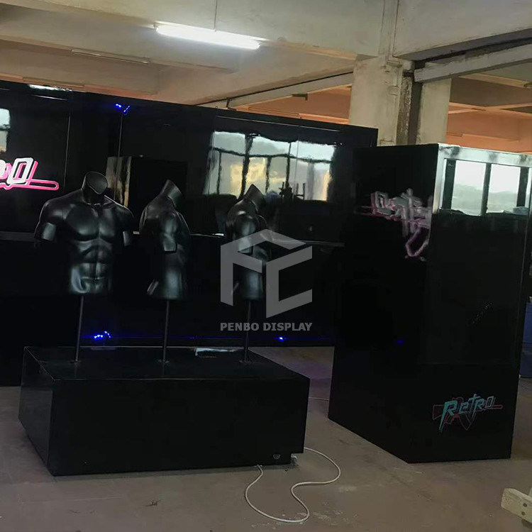 Powder coated Clothing Shop Display Furniture Dress Display Backdrop Stand With Shelves